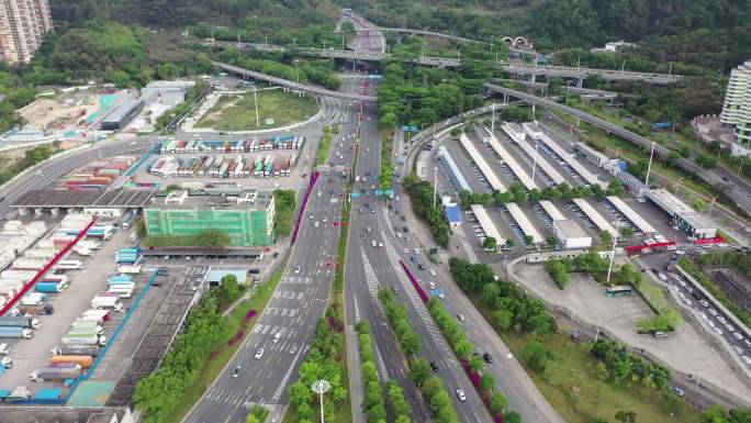 梅林关道路南坪龙华上河坊民乐道路车流航拍