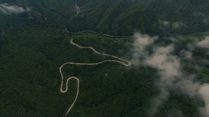 穿越森林的公路旅行鸟瞰图