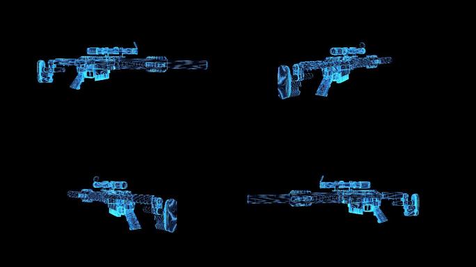 4K蓝色全息线框科技狙击步枪动画带通道