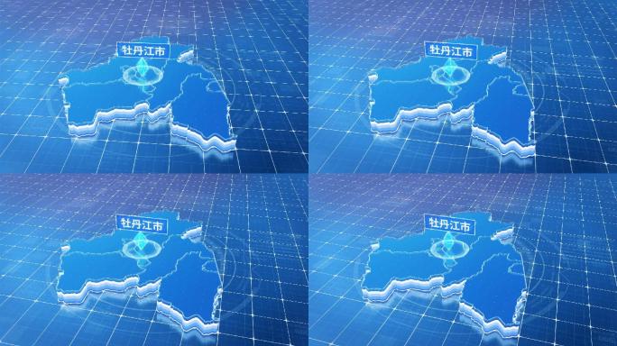 黑龙江牡丹江市蓝色科技感定位地图