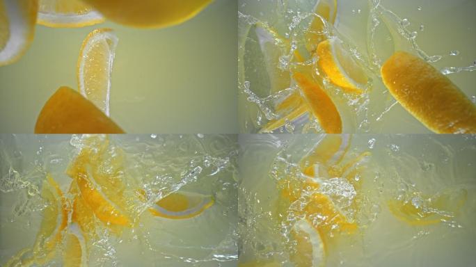 SLO-MO-LD柠檬角掉入果汁