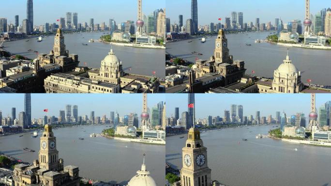 外滩和黄浦江的空中拍摄，上海，中国。