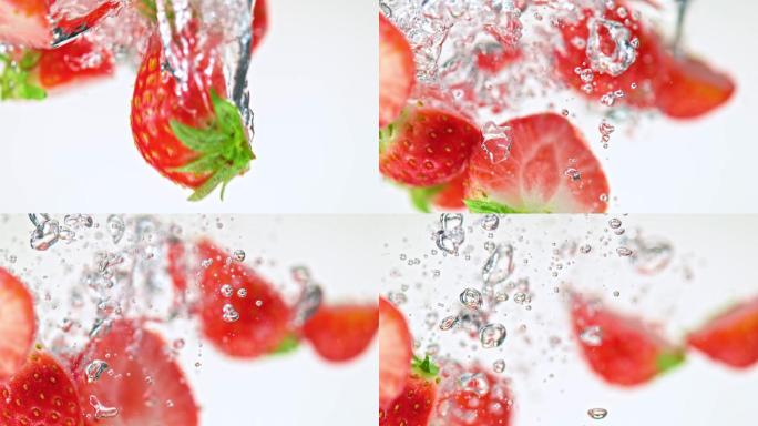 SLO MO LD切下的草莓掉入水中