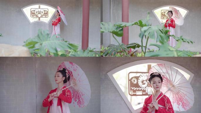 传统汉服走廊回眸一笑