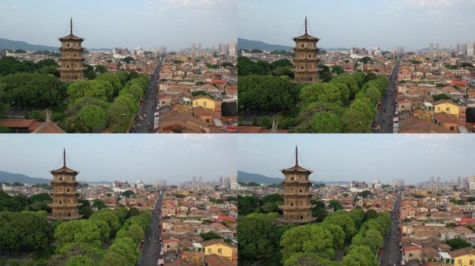 泉州东西塔航拍特写泉州西街风景名胜古迹