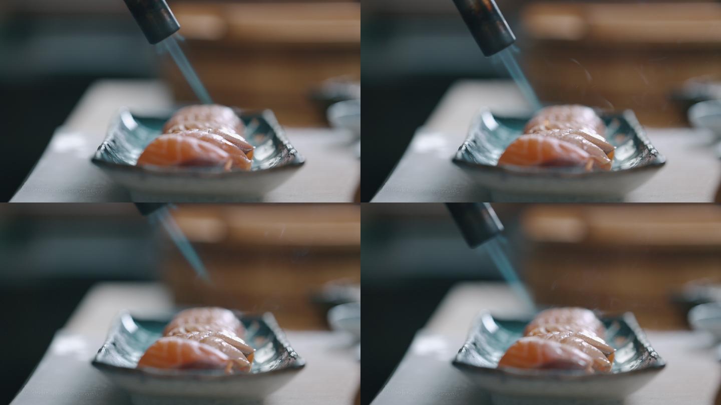 日本厨师制作喷灯三文鱼