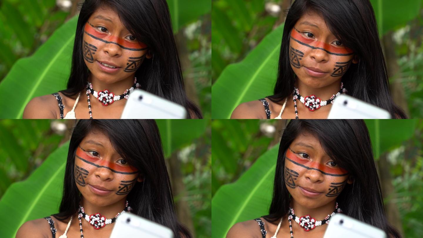 图皮瓜拉尼部落土著年轻女子自拍