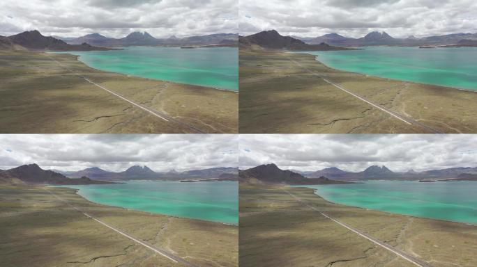 西藏阿里青藏高原当穹错措湖泊自然风光航拍