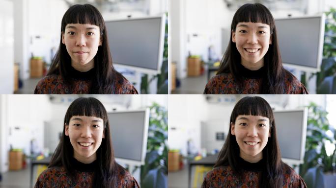 一位在办公室工作的日本女性的特写镜头