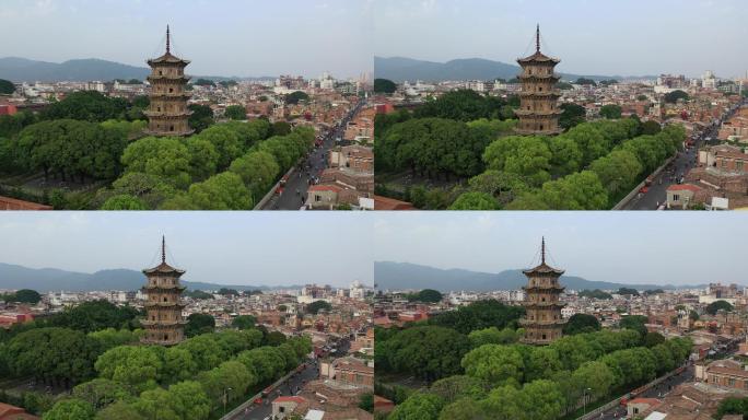 泉州东西塔航拍特写泉州开元寺风景名胜古迹