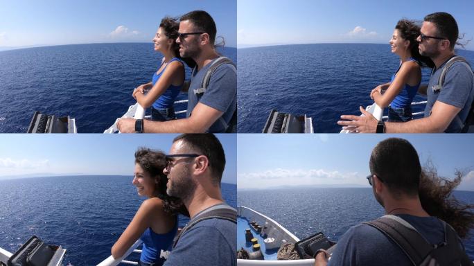4K视频情侣在希腊Zakynthos乘船享受暑假