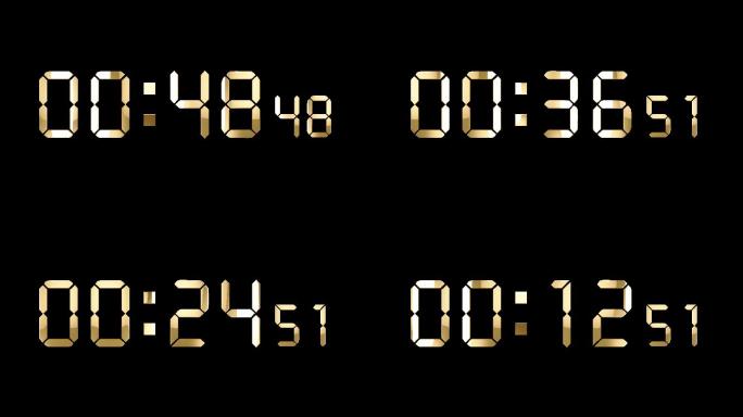 4K金色液晶数字倒数1分钟精确毫秒