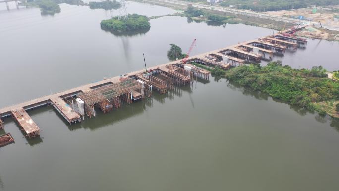 桥梁建设施工建筑地航拍架桥修路-原始素材