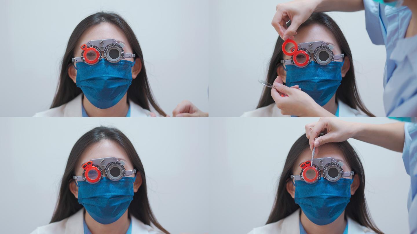 亚裔中国女性患者在眼科诊所检查视力