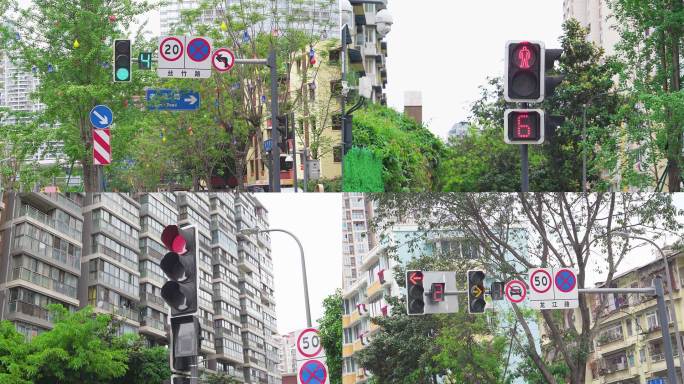 4K路口信号灯红绿灯空镜
