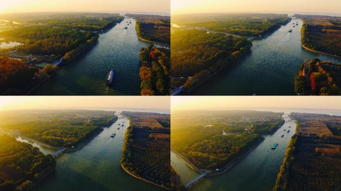 夕阳下的运河航道