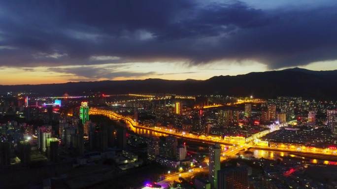 海东市乐都夜景航拍