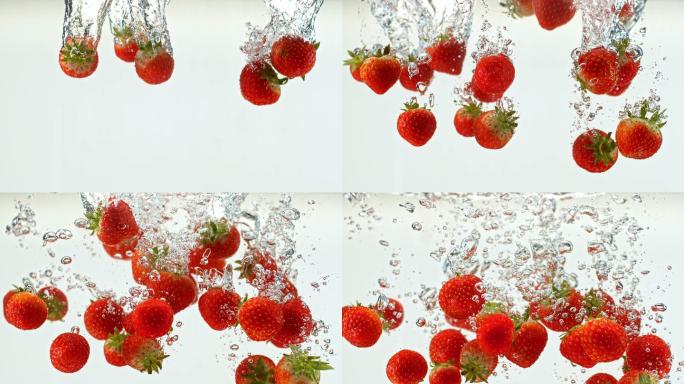 草莓掉入水中水花绿色食品