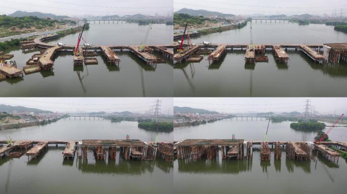 桥梁建设施工建筑地航拍架桥修路-原始素材