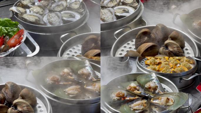 美食街海鲜龙虾海蟹贝类