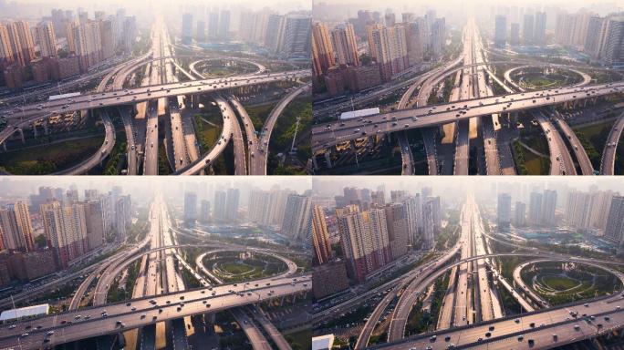 中国郑州市立交桥道路交叉口鸟瞰图