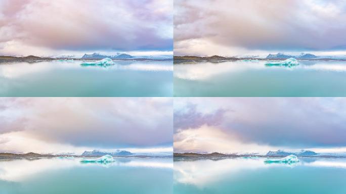 约克萨隆泻湖云景和冰山的延时拍摄