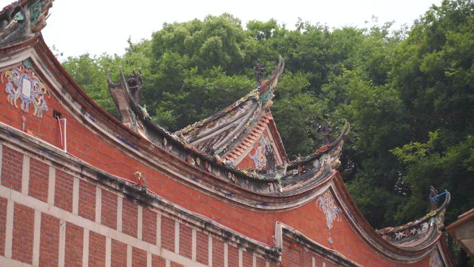 闽南古厝特写泉州晋江五店市红砖厝建筑脊顶