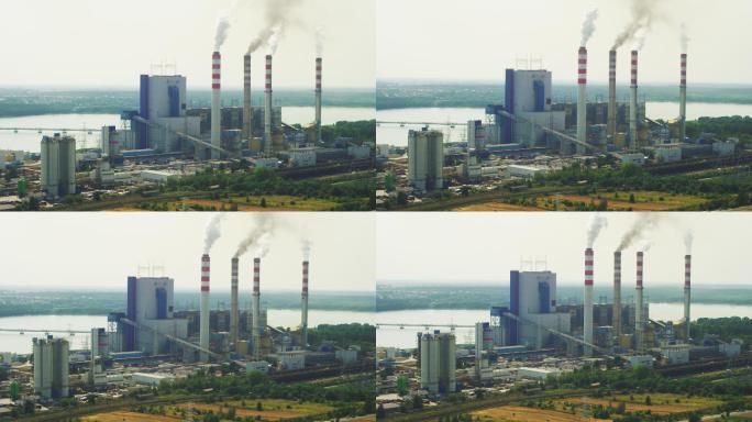鸟瞰科宁市工业区。背景中的烟囱和工厂建筑