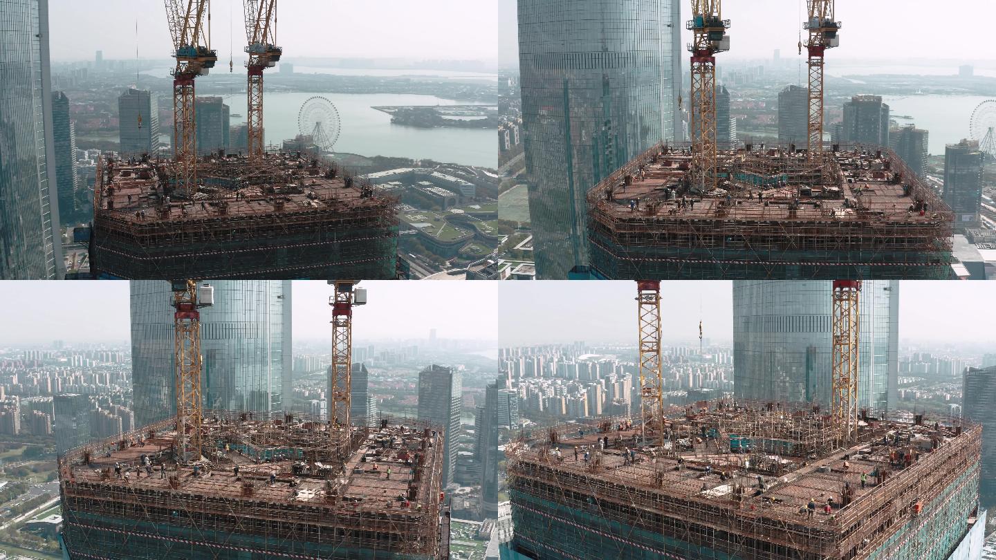 中国苏州市建筑工地鸟瞰图。