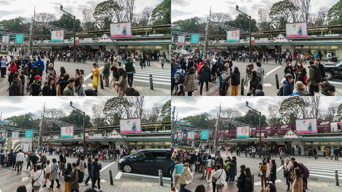 日本东京市原宿站竹下街不明人群和游客的时间推移