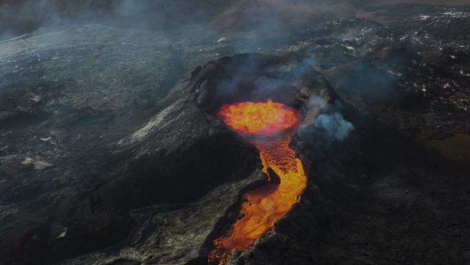 冰岛Fagradalsfjall火山喷发风景鸟瞰图