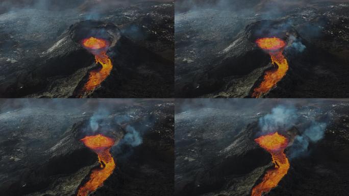 冰岛Fagradalsfjall火山喷发风景鸟瞰图