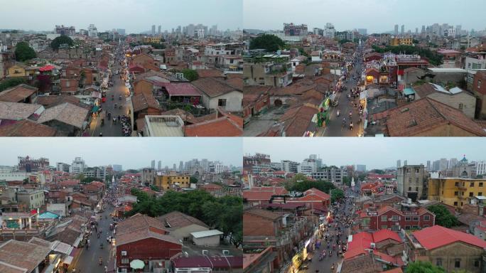 泉州西街航拍老街道小吃街步行街人流