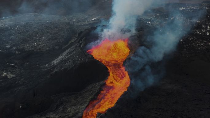 冰岛Fagradalsfjall火山喷发风景鸟瞰图