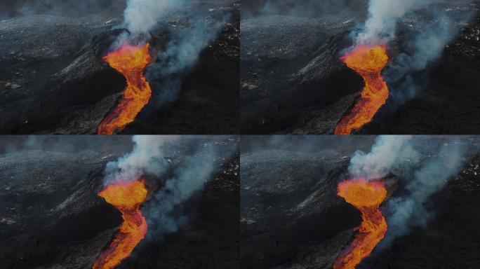 冰岛Fagradalsfjall火山喷发风景鸟瞰图