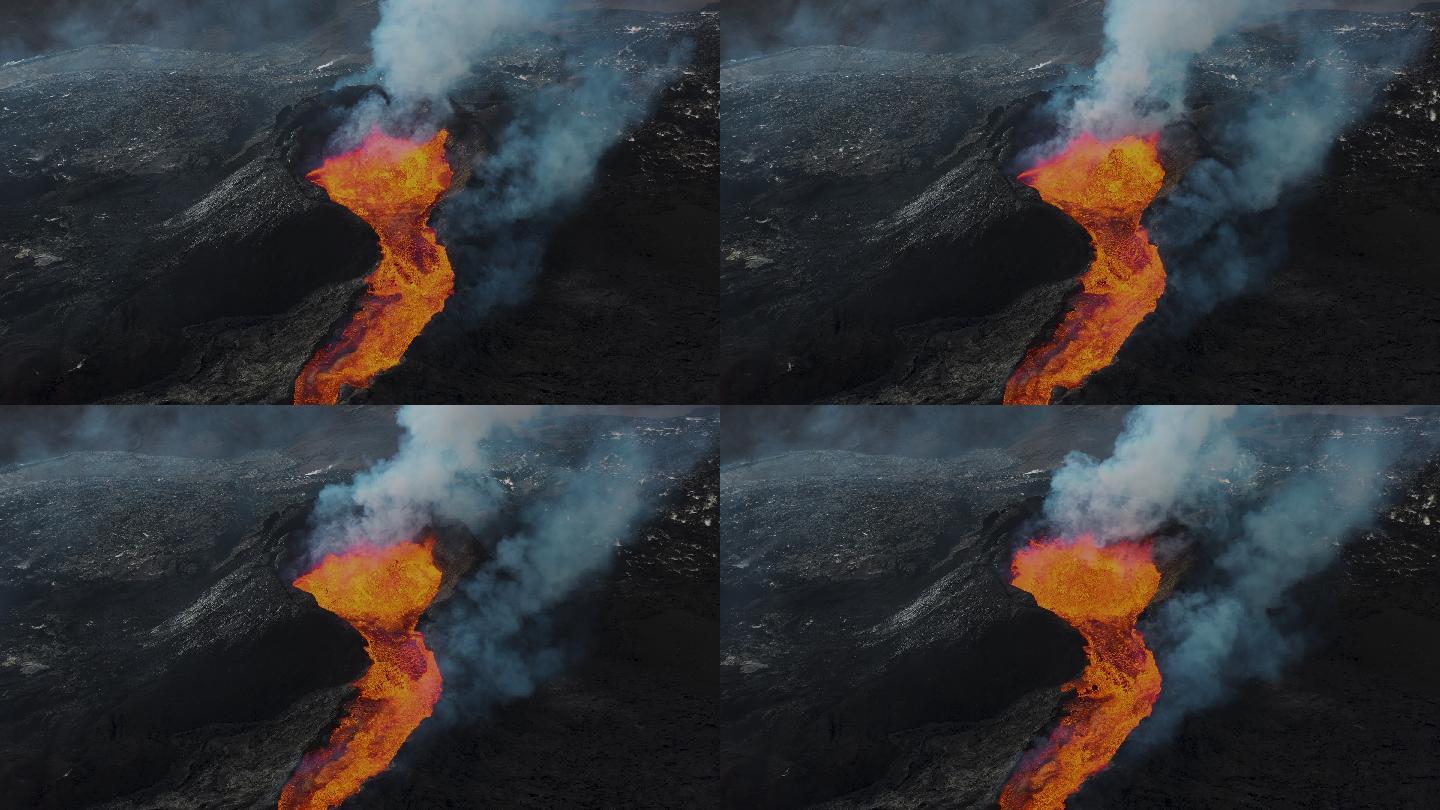 冰岛Fagradalsfjall火山喷发风景鸟瞰图