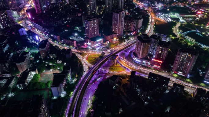 重庆大公馆立交夜景航拍延时