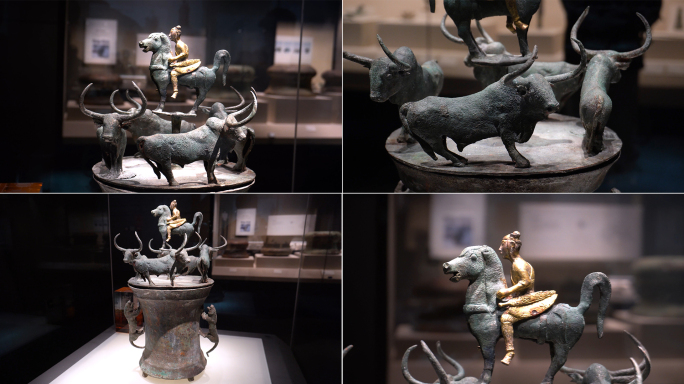 滇国青铜器西汉鎏金骑士贮贝器贮贝器