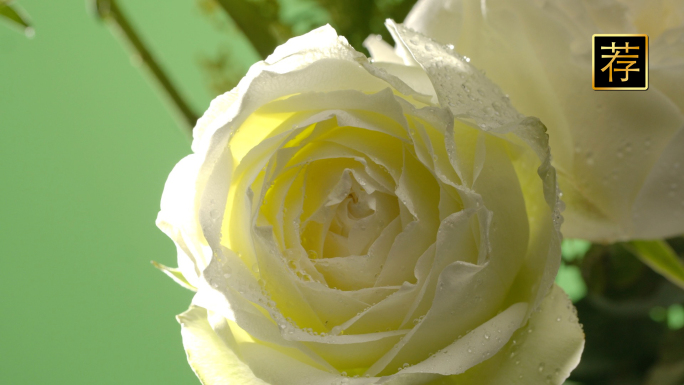 清新白玫瑰特写 鲜花特写 玫瑰精油绿叶