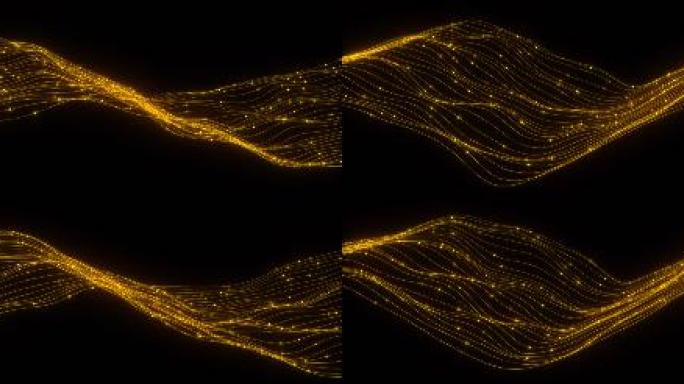 金色 抽象线条粒子波浪 线条穿梭透明通道