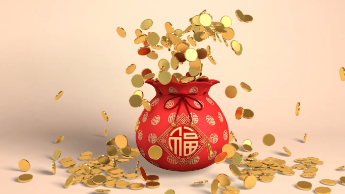 中国风新年喜庆春节福袋金币c4d模型素材