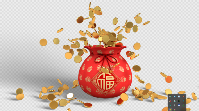 中国风新年喜庆春节福袋金币c4d模型素材