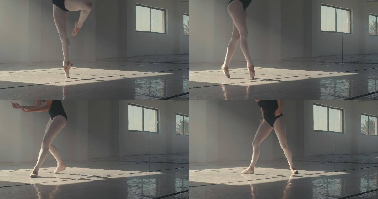 一个不可辨认的女子在芭蕾舞工作室跳舞的4k视频片段