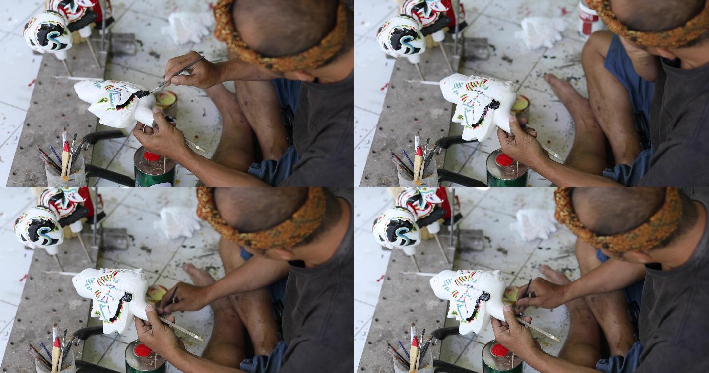 工匠雕刻wayang golek，来自印度尼西亚西爪哇岛的传统巽他木偶艺术之一