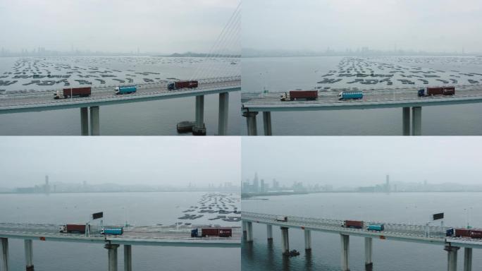 中国广东省深圳湾大桥鸟瞰图。