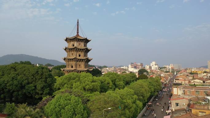 泉州东西塔航拍特写泉州开元寺风景名胜古迹