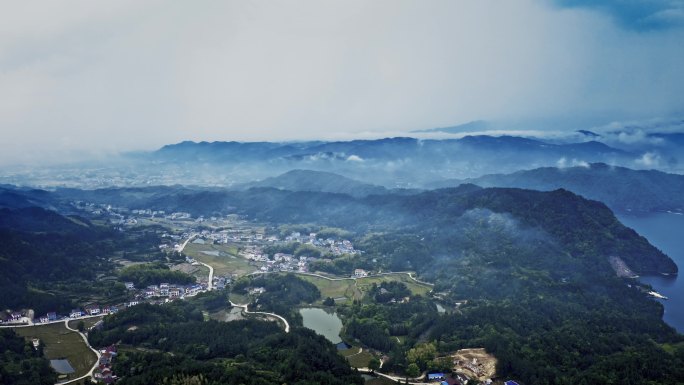 湖南岳阳铁山水库自然风光航拍视频