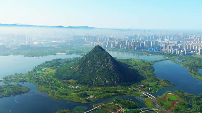 4K航拍济南华山鹊山鹊山水库