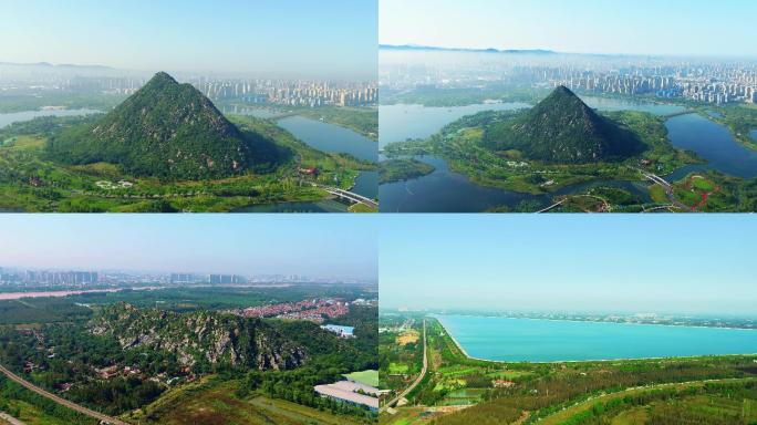 4K航拍济南华山鹊山鹊山水库