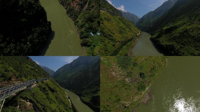 航拍山川河流 大山 河流 雅砻江大峡谷